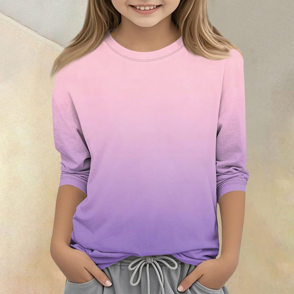 Children's Printed Round Neck Seven Quarter Sleeve Casual T-shirt