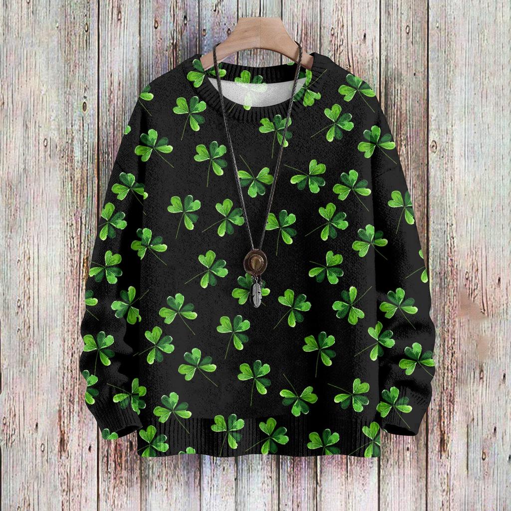 Herre Print Falsk Genser, Rundhalset Sweatshirt, Løs Langermet Topp