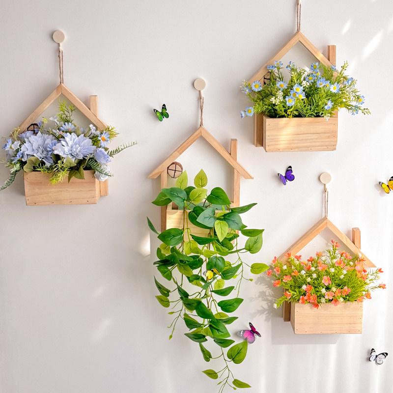 Wall Hanging Artificial Flower Pot for Living Room TV Background with Greenery Planter.