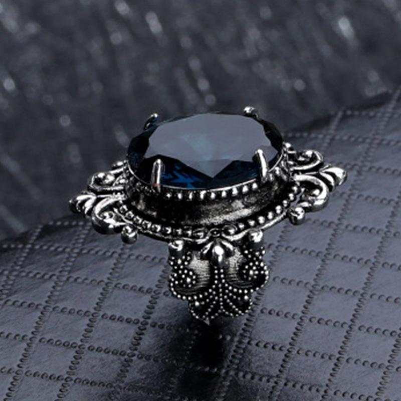 Sea Blue Topaz Ring Vintage Thai Silver Goose Egg Hand Jewelry