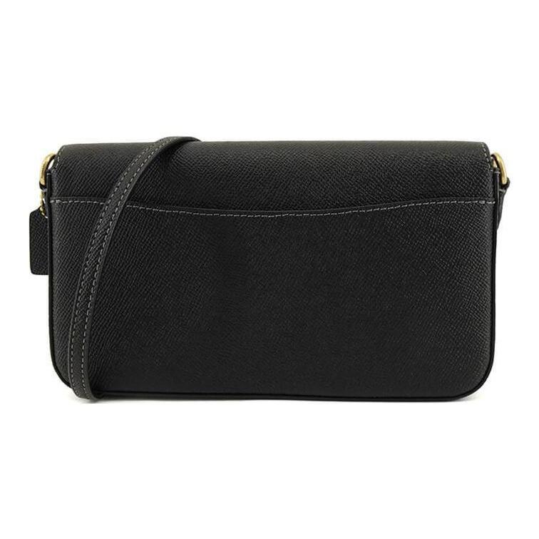 Coach Wyn 20 Minimalistisch C Logo Klappe Druckknopf Kreuzschraffur Leder Umschlag Umhängetasche Kleine Damen Taschen Schwarz C8439-B4BK