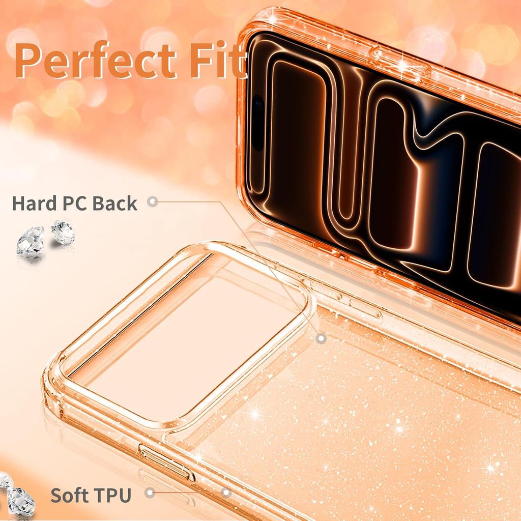Clear Glitter Case For iPhone 17 Pro Max Air 16E 16 E 15 Plus 14 13 12 17Pro 11 Gold Orange Black Pink Purple Cute Women Girls Phone Cover Accessories
