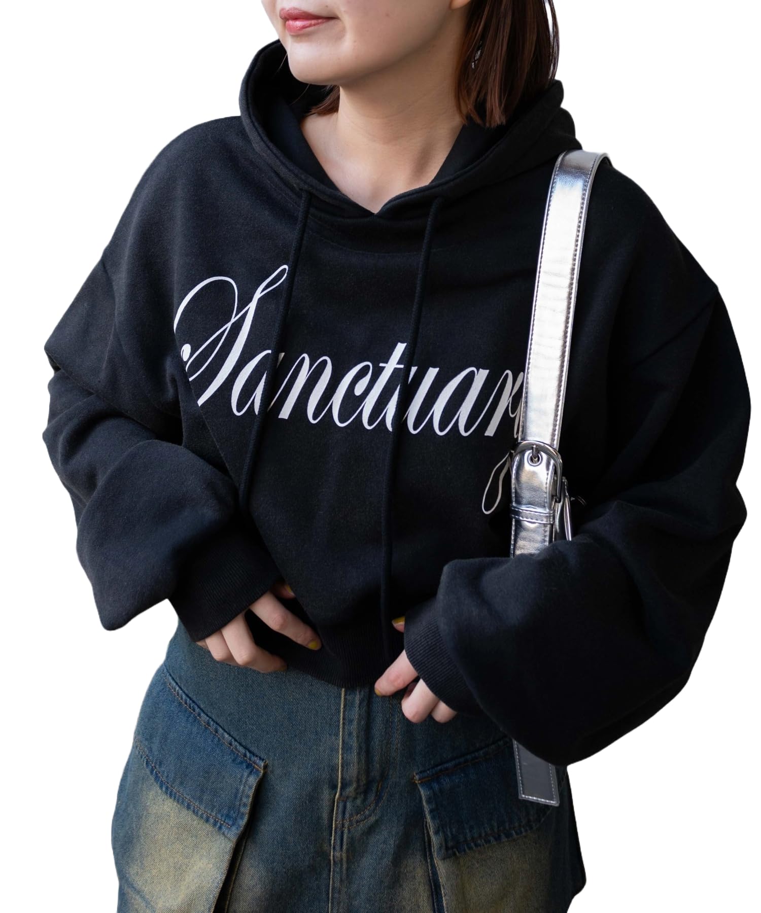 

WEGO Angel Print Short Short Spring Korean Size Black Hoodie, Top, Sweatshirt, Length, Outfit, Streetwear, Girly, Style, Gift, Present, Spring, чёрный