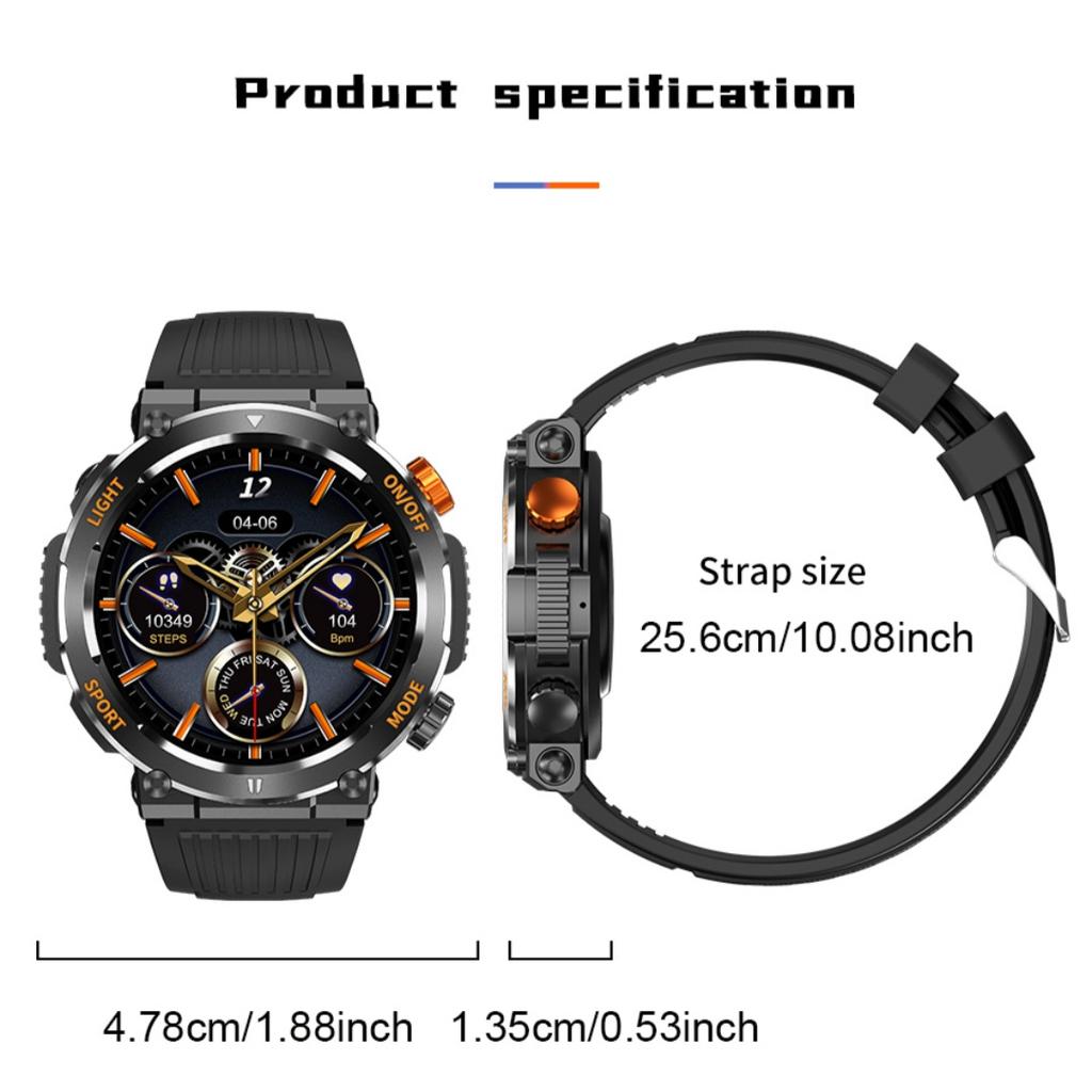 Rainbuvvy HT17 Montre Connectée Appel Bluetooth 1,46 pouces IPS IP67 Étanche Lumières LED 450mAh Fréquence Cardiaque Montre de Sport d'Extérieur