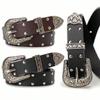 Retro Belt Women's, Fashion Versatile Decorated Jeans with Double Rib Rivet Women's Belt