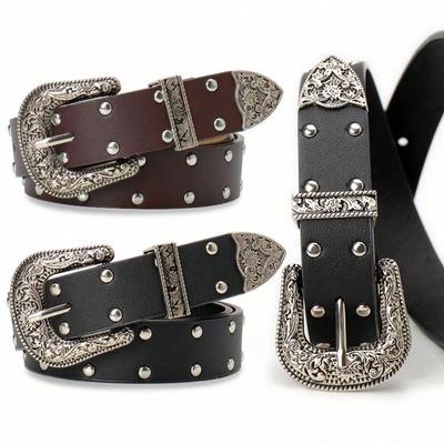 Retro Belt Women's, Fashion Versatile Decorated Jeans with Double Rib Rivet Women's Belt