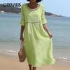 Elegant Casual Round Neck Long Sleeve Solid Color Women Dress Loose Fit Boho Style Daily Wear Plus Size Option