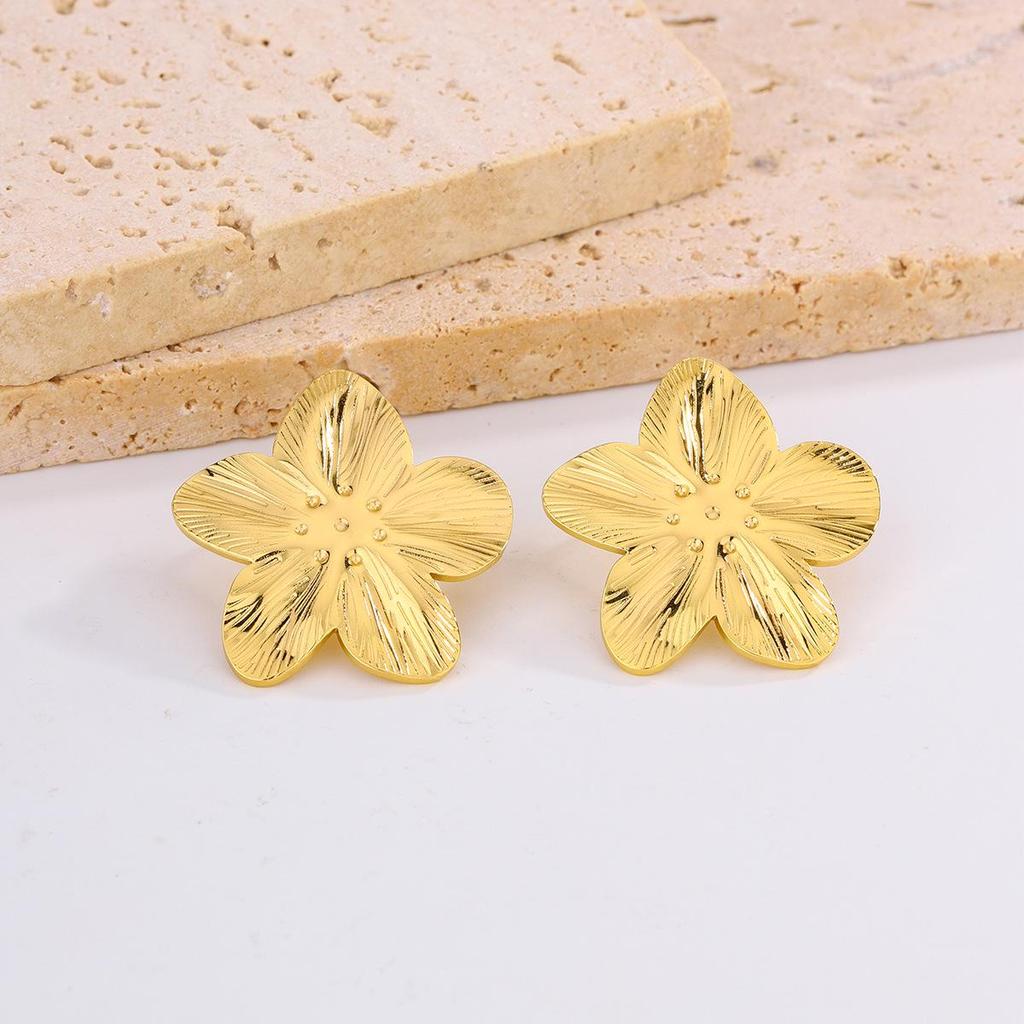 18K Gold Plated Titanium Steel Earrings with Butterfly, Flower, and Bowknot Designs