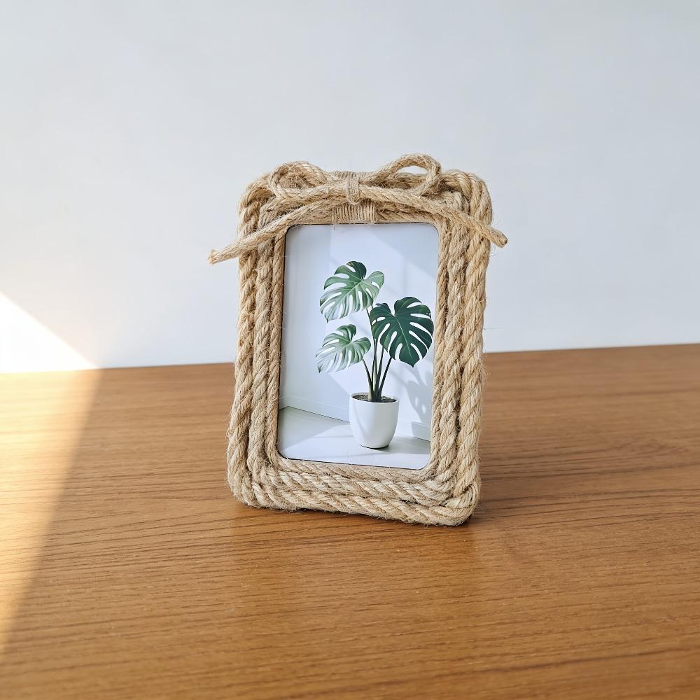 Boho 5x7 Picture Frame Natural Boho Rattan Photo Frame with Paper Rope for Wall & Tabletop Display Gift for Mom Grandma Friends