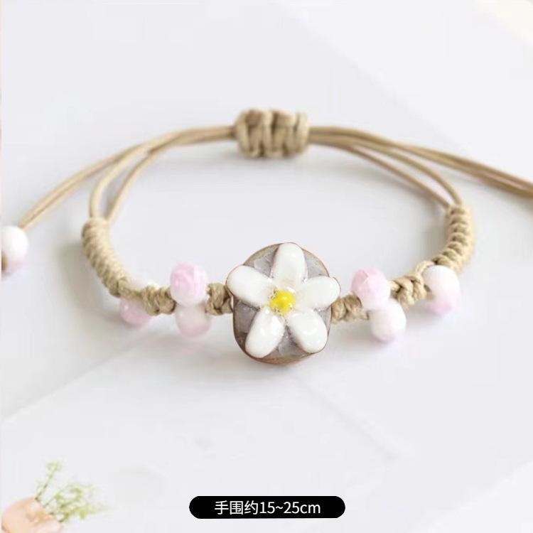 Retro Stone Flower Bracelet Female Jingdezhen Handmade Jewelry Woven Ceramic Pinched Flower Bracelet