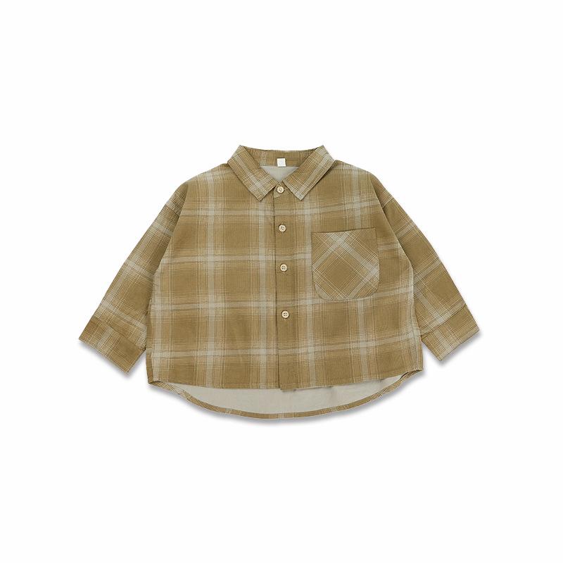 Boys Plaid Long-Sleeve Corduroy Shirt - 2025 Spring & Autumn Fashion 110 cm