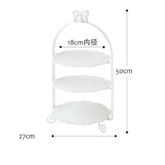 Weißer Desserttisch-Ausstellungsständer Hochzeitsdekoration Nachmittagstee Doppelschichtiger Tortenständer Goldfarbener Gebäckdekorationsteller 3-schichtig