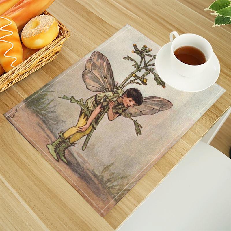 The Fairies Of The Winter Print Linen Dining Table Mats Alphabet Kitchen Placemat 30X45cm Coasters Pads Bowl Cup Mat