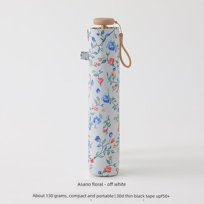 Japanese-Style Small Floral Ultra-Light 130g Black-Coated Sunscreen Umbrella, Fully Blackout, Uv Protection, Foldable, Portable, for Sun and Rain