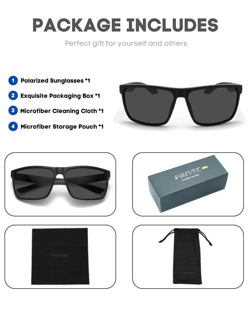 PRIVEL TR90 XXL Oversized 159mm Sports Polarized Sunglasses with Big Wide Head for Outdoor and Rubber Black Polarized Extra Large Fit Men's