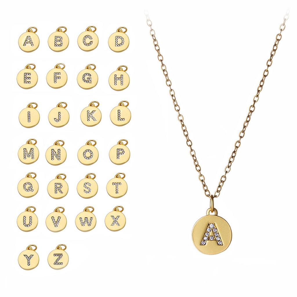 CARLIDANA Classique Minimaliste Alphabet 26 Breloques Lettres en Cristal Collier Pendentif Rond Lettre Acier Inoxydable Collier DIY
