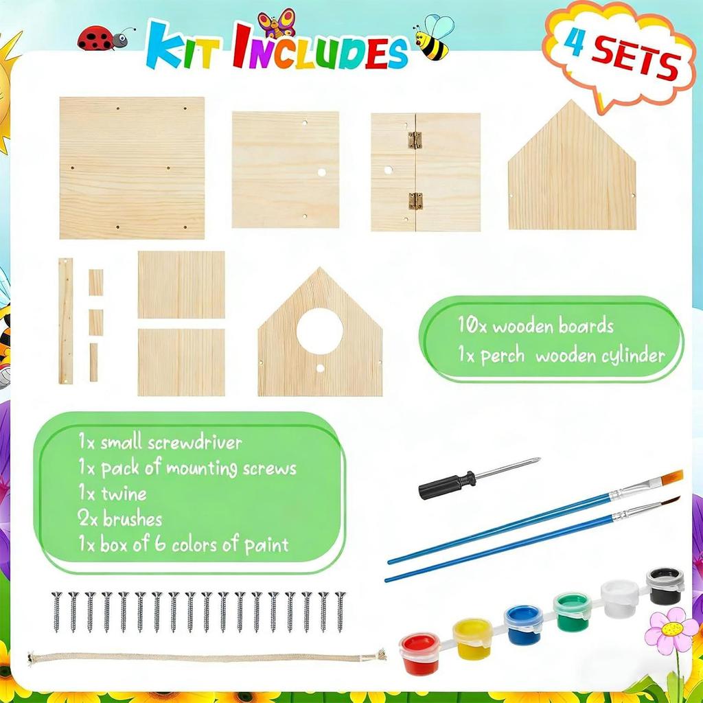DIY Birdhouse Building Kit Wooden Educational Craft Painting Set Hands-On Art Project for Kids Home School Classroom Camp Decor