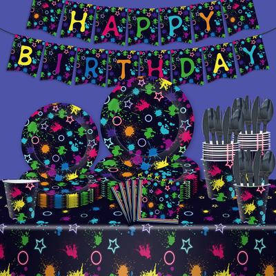 Neon Theme Graffiti Party Set Disposable Paper Plate Paper Cup Children'S Birthday Party Decorations