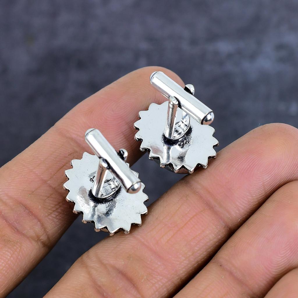 Copper Purple Turquoise Handmade 925 Sterling Silver Cufflinks H7l05