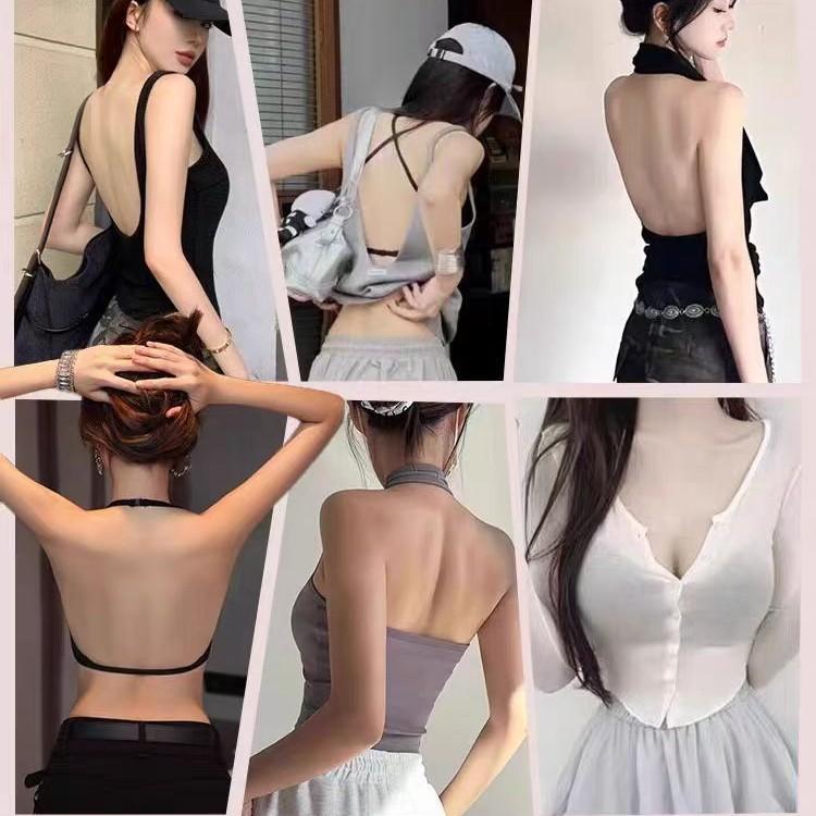 Female Summer Thin Thin Shoulder Belt Back Invisible Front Button Type Hanging Neck Triangle Cup Underwear