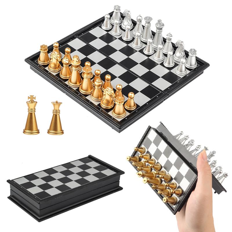 Extra Small Magnetic Gold and Silver Chess Set Educational Toy for Kids Intellectual Development Puzzle Chess for Boys and Girls