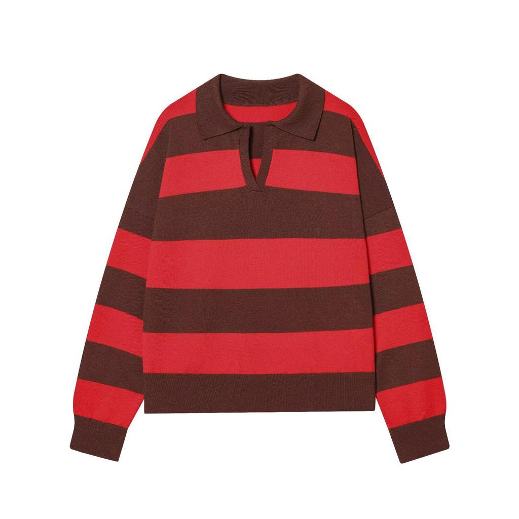 Maglione Polo a Righe in Maglia Stile Chic Francese da Donna - Top Autunno/Inverno