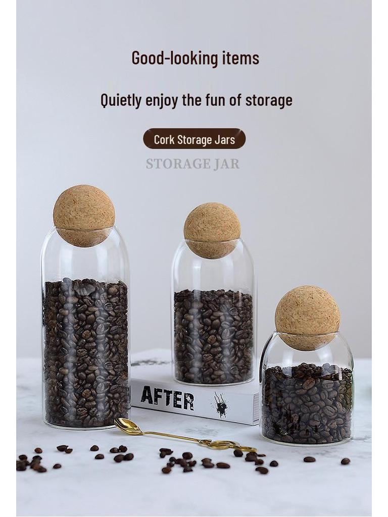 Transparent Borosilicate Glass Jar with Cork Stopper for Tea, Coffee, and Cereal Storage