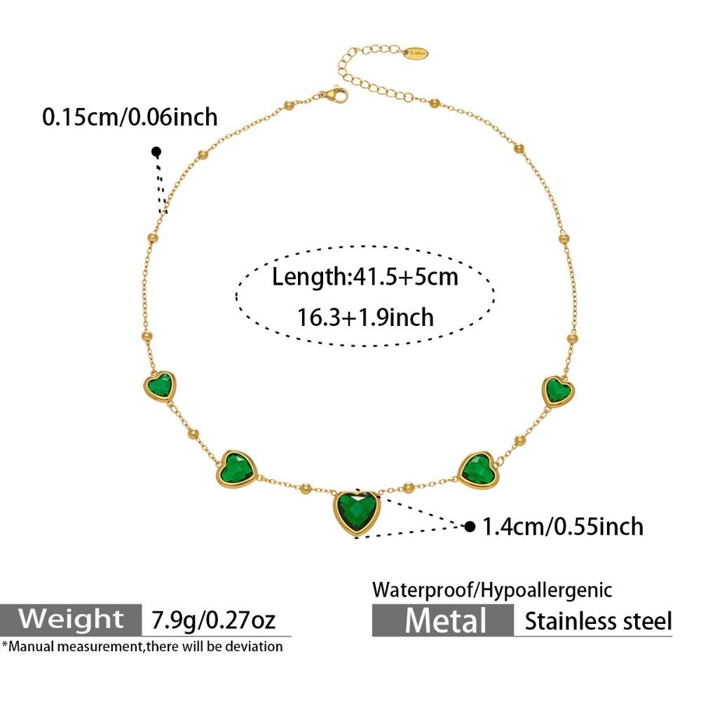 Vintage Heart Glass Necklace Stainless Steel Earrings Hand Chain Heart-shaped Jewelry Set  Gift