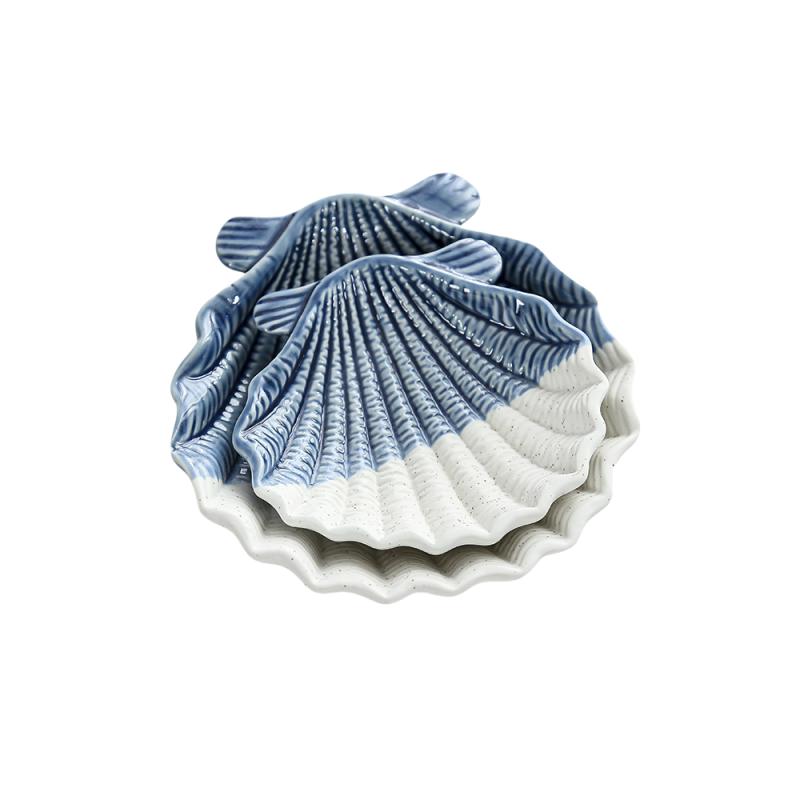 

2 Pcs Seashell Shaped Ceramic Jewelry Storage Tray Trinket Holder Jewelry Display Stand Home Decor Necklace Ring Display Plate синій