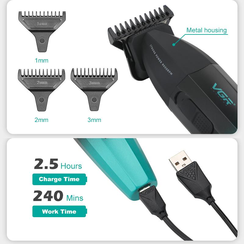 Recortadora de Pelo Original VGR 906 Cortapelos Profesional para Barba 9000 RPM Corte de Pelo Barbera Recortadora de Metal para Hombres Máquina Cortapelos Segura y Amigable con la Piel