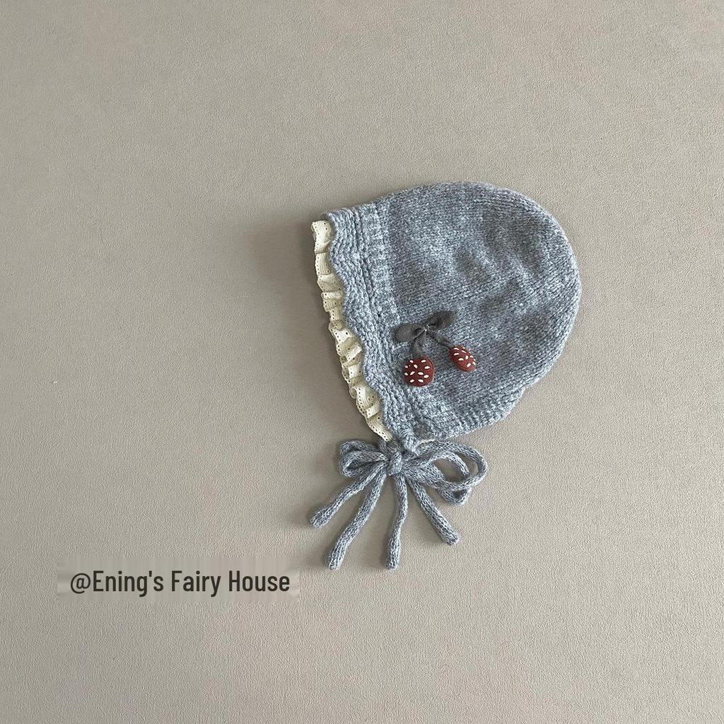 Czapka zimowa z nausznikami i koronkowym wykończeniem dla dziewczynek - Ciepła wełniana czapka zimowa dla maluchów