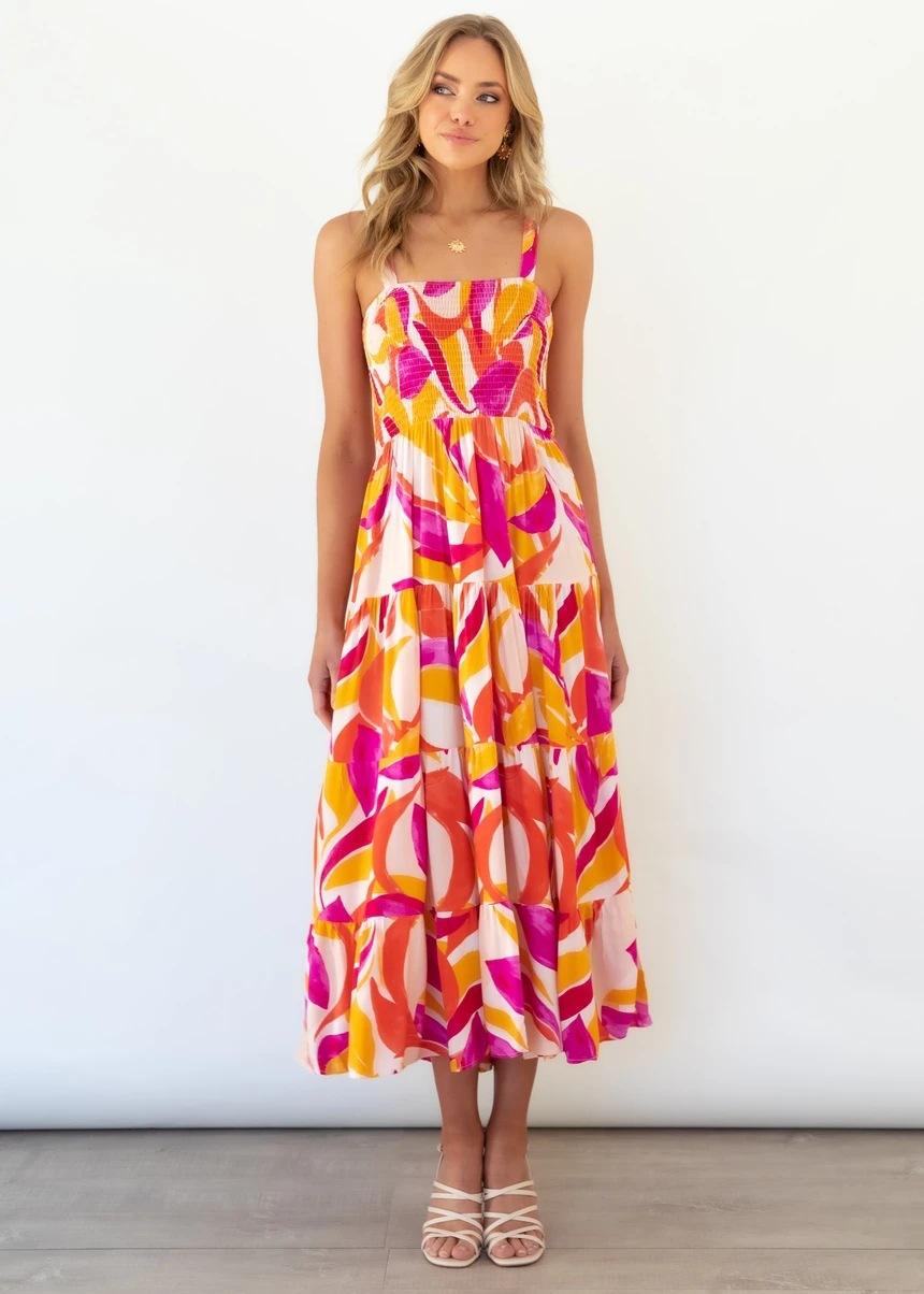 French high-end 2026 spring and summer women s clothing new sexy printing suspender dopamine wear dress women S