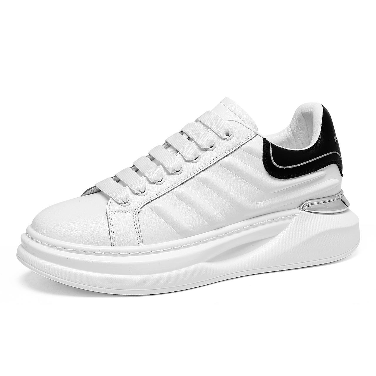 

Men s leather solid color low-top lace-up shoes four seasons Korean version fashion platform white shoes student travel leisure board shoes 43