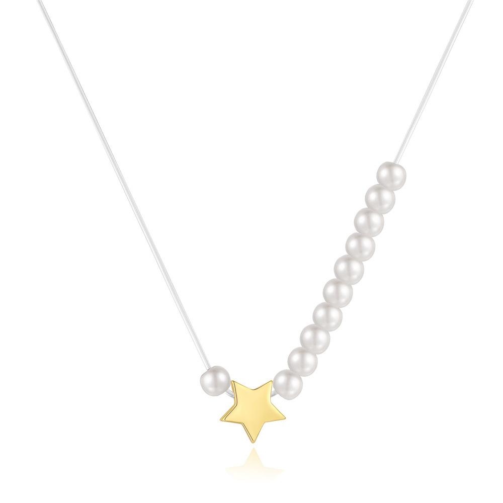 Colier Pandantiv Stea cu Cinci Colțuri Perle Argint Sterling S925 Nișă High-End Linie de Pescuit Lanț Claviculă cu Mărgele Colier de Modă