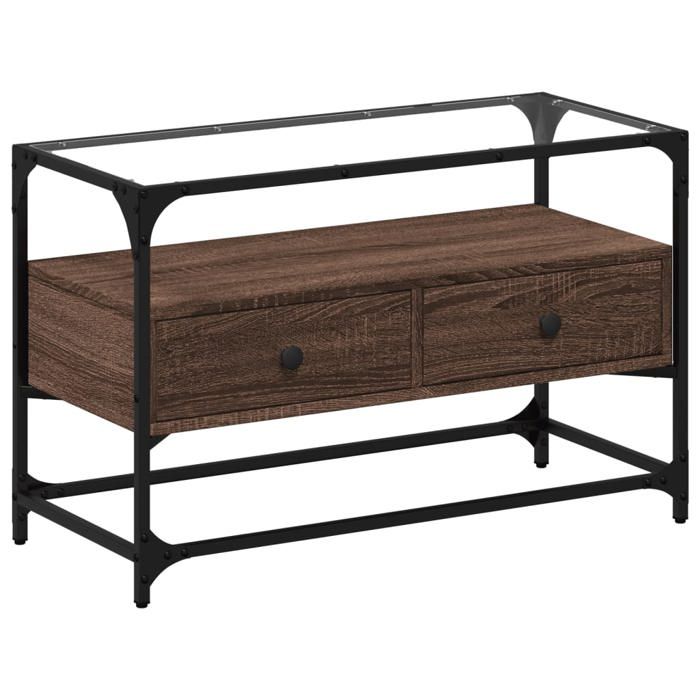 VidaXL TV Cabinet with Glass Top Brown Oak Engineered Wood, TV Stand, Media Cabinet, Hi-Fi Cabinet, TV Unit, 846063