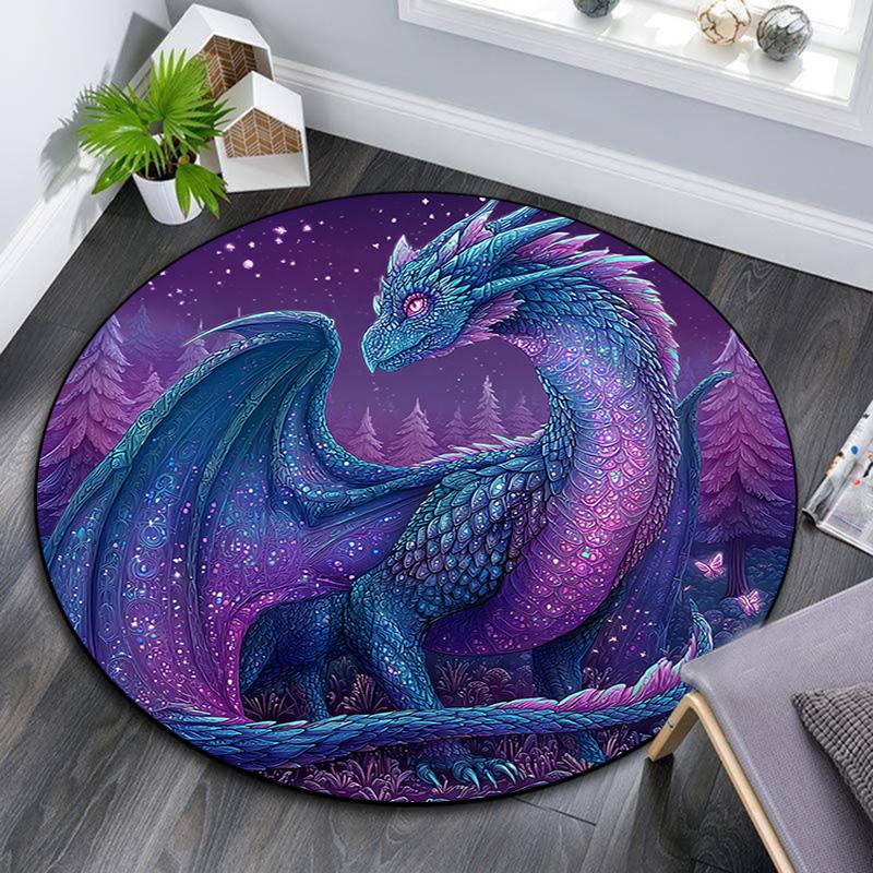 Purple Dragon Round Area Rug,Carpet Rug for Living Room Bedroom Sofa Playroom Decor,Non-slip Floor Mat