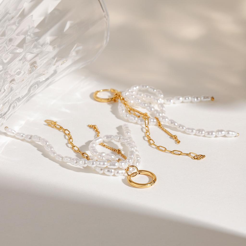 Yori Hot Style Stainless Steel Pearl Bow Tassel Earrings for Women Daily Hypoallergenic Attractive Jewelry Gift