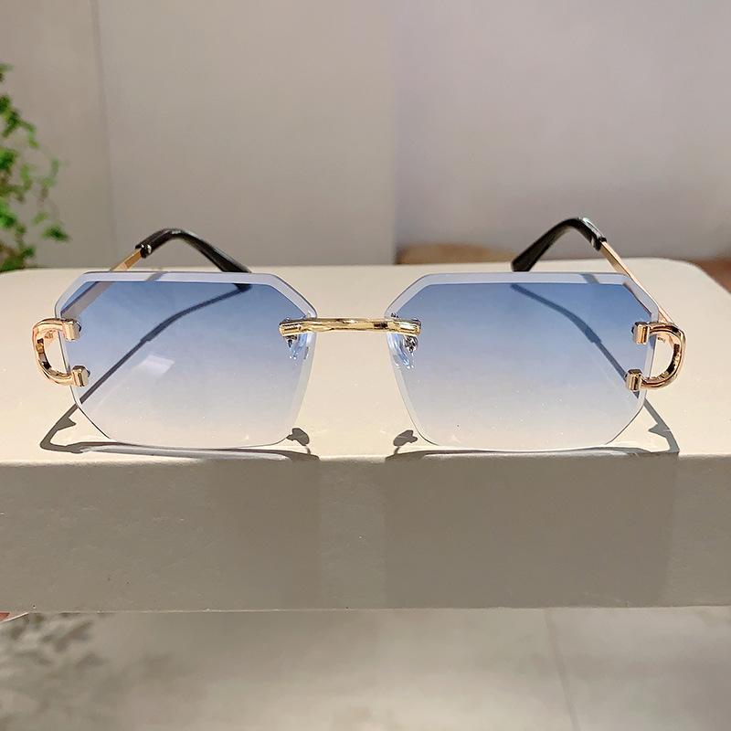 Luxury Brand Designer Vintage Rimless Square Sunglasses Women For Men Pink Sun Glasses Trend Punk Popular Metal Shades Uv400