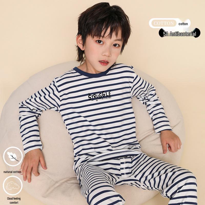 Boys' Autumn Lycra Cotton Pajama Set - Warm Sweater & Underwear for Big Kids & Teens