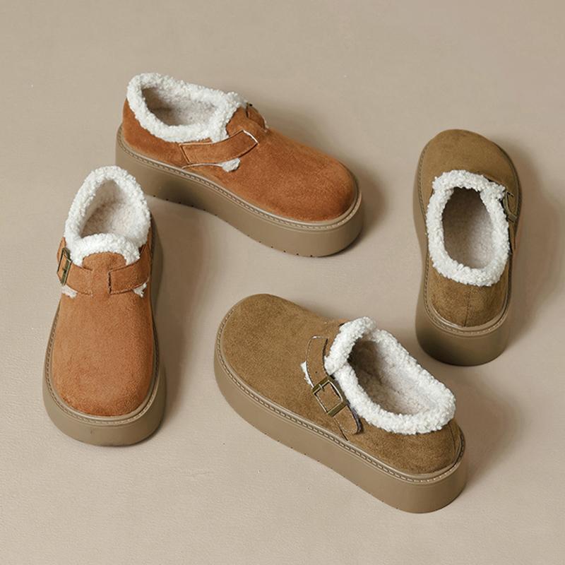 Winter Pelzschuhe Damen Slipper Warme Baumwollschuhe Dicke Sohle 4,5cm Rutschfest Modemarke Damen Winterschuhe Weich Übergröße 42