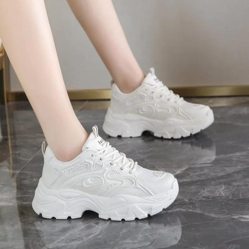 Modische Klobige Sneaker Damen Trends 2024 Herbst weiß Dad Schuhe für Frau Mode Mesh atmungsaktiv Plateau Sneaker Damen Joggingschuhe