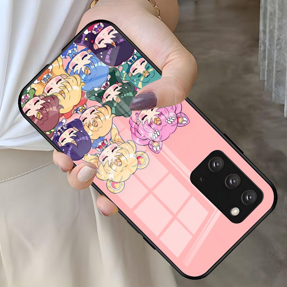S-Sailor M-Moon Anime Phone Case For Samsung S25 S24 FE S23 S22 S21 Plus S20 Ultra Note20Ultra Black Glass Cover