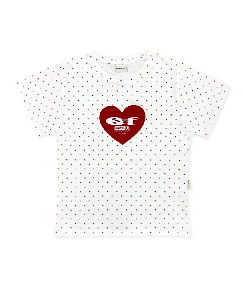ESCAPEFROM Heart Escf Logo Collage Applique Dot Slim Fit Short Sleeve T-Shirt Ivory