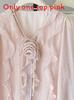 Romantic Korean Style V Neck Long Sleeve Shirt With Ruffle Tie Detail For Casual Wear
