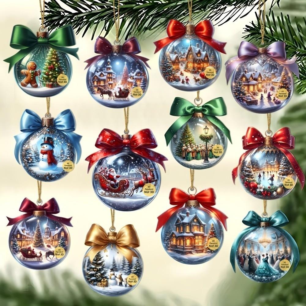 18/36Pcs Wood Christmas Tree Ornaments Santa Claus Shatterproof Xmas Tree Hangings Pendant Xmas Decorations DIY Christmas Ball