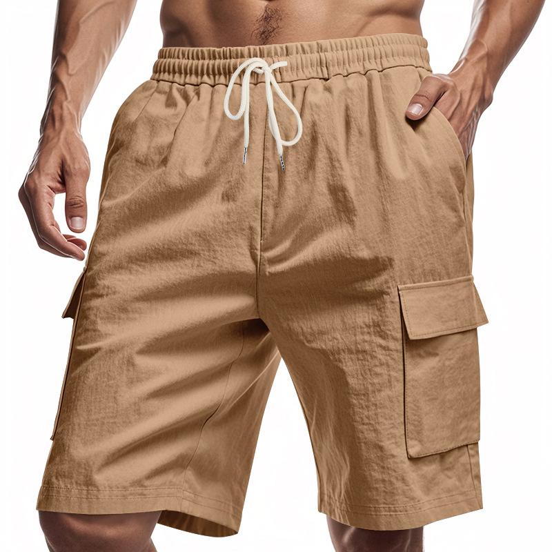 Men's Beach-Ready Breathable Linen Loose-Fit Workwear Shorts with Multiple Pockets for Squats and Jogging