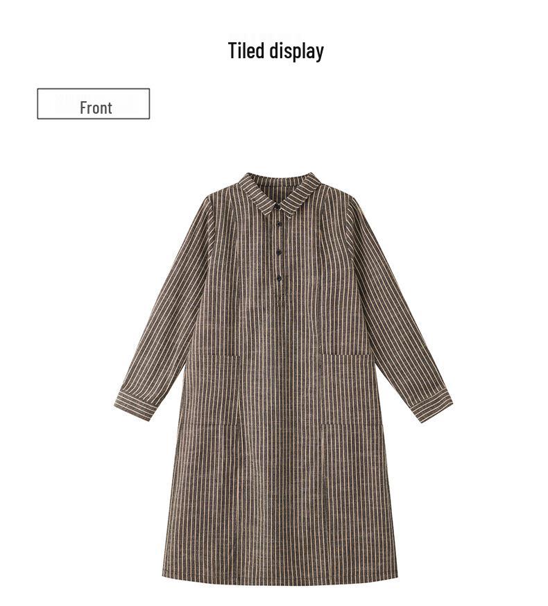 Women's Long Sleeve Striped Cotton Linen Shirt Dress - Comfortable, Fashionable Loose Fit for Spring 2025