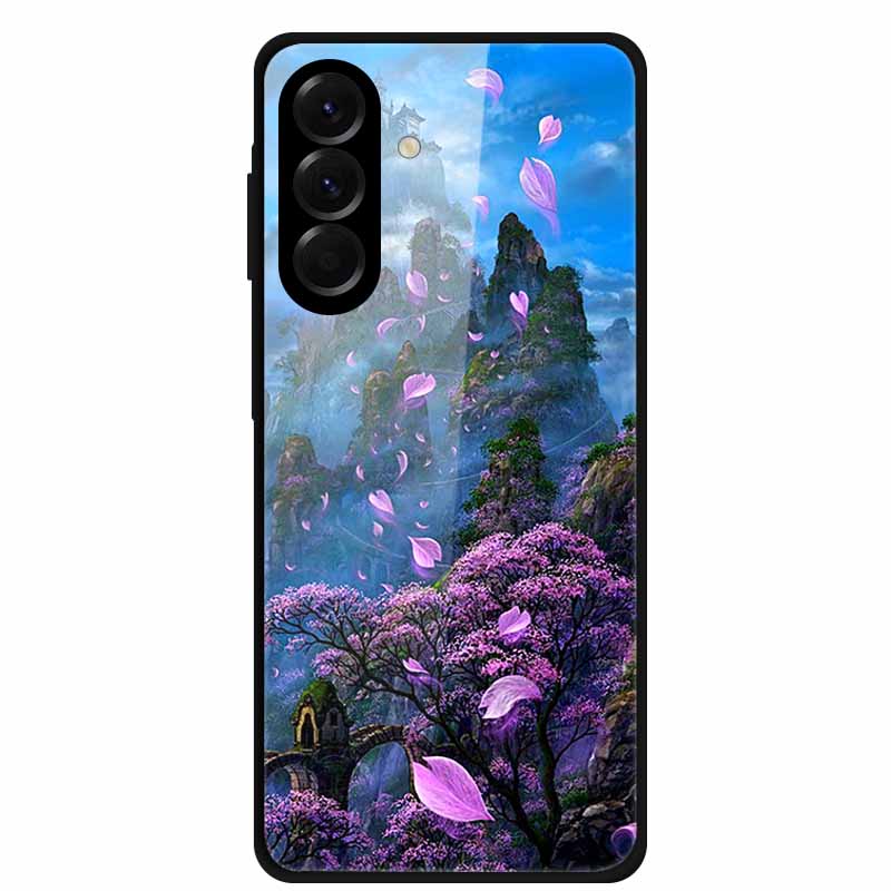 Tempered Glass Phone Case For Samsung Galaxy S24 FE Case Hard PC Back Cover Shell for Galaxy S24FE S 24 FE 5G Hard Covers Flower