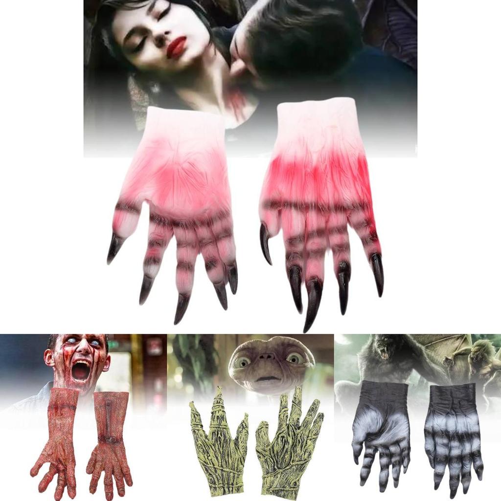 Realistic Bloody Zombie Gloves Halloween Cosplay Scary Party Props Yellow Latex
