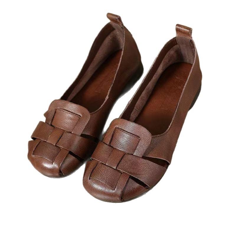 Light mouth woven shoes low heel comfortable hollow shoes women's single shoes spring and summer new breathable single shoes